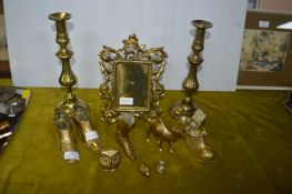 Brass Candlesticks, Photo Frames, and Ornaments