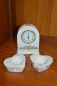 Aynsley Cottage Garden Mantel Clock plus Two Candl