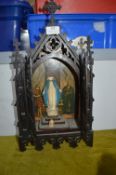 Vintage Wooden Religious Cabinet with The Madonna