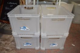 *Four Clear Plastic Stackable Heavy Duty Boxes 35x