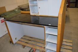 Pine Serving Counter with Black Marble Top 160x80cm x 100-140cm high