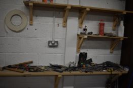 *Contents of Four Wall Shelves to Include Assorted Hand Tools, Sockets, Countersunk Screws, etc.