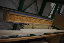 *Contents of Shelf to Include Tanalised Wood, Offcuts, Corner Moulds, and a Wooden Stillage 14”