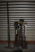 *Garden Tools Including Four Forks, Two Spades, and Two Rakes
