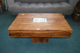 *Chunky Wooden Coffee Table with Glass Insert