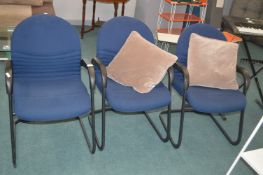 *Three Blue Upholstered Metal Framed Chairs