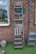 Three Sets of Wooden Step Ladders