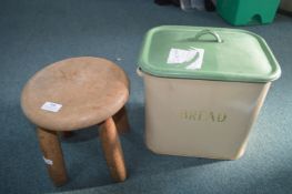 Vintage Turned Wooden Stool, and a Bread Bin
