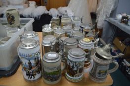 25 German Beer Steins with Pewter Lids