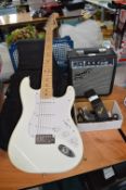 *Fender Electric Guitar Kit Comprising Squier Scatter Caster, Frontman Amp, etc.