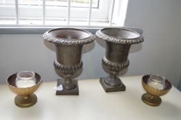 Pair of Cast Iron Decorative Urns (AF) plus Two Ca
