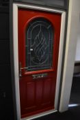 *Red PVC Woodgrain Effect Door with Window 90cm wide x 210cm tall