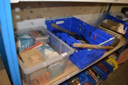 Contents of Shelf to Include Various Lighting, Tools, Bosch Drill, etc. (Not including Basket/Tray)