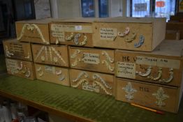 *11 Wooden Boxes of with Sliding Lids 11”x14”x5”, and Contents