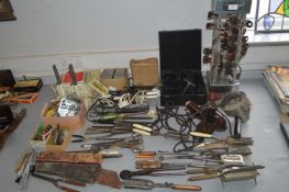 Collection of Vintage Hair Styling Equipment Including Paraffin Curling Tong Heaters, etc.