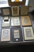 Ten Framed Map Dated From 1720's Including Lincolnshire, Cornwall, etc.