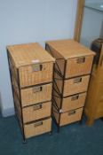 Pair of Four Drawer Basket Weave Storage Units