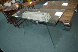 Glass Topped Console Table with Faux Marble Suppor