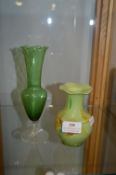 Two Green Glass Vases