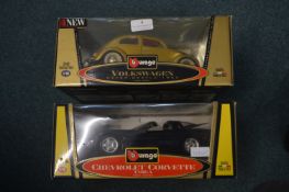 Two Burago Diecast Cars: Volkswagen Beetle, and a