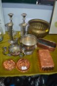 Metalware Including Candlesticks, Brass Planter, e