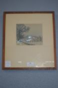 Framed Ceramic Tile Depicting Aylesford on the Tha