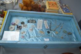 Glass Topped Display case Containing Costume Jewel