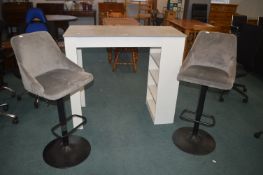 Breakfast Bar and Two Grey Plush Upholstered Gas L