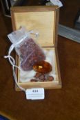Amber Beaded Necklace and Brooch