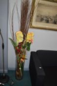 Large Glass Vase Containing Artificial Flowers etc