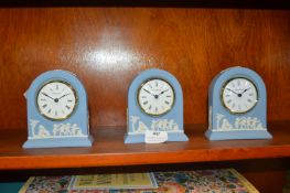 Three Wedgwood Blue & White Jasperware Mantel Cloc