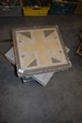 *Three Hand Painted Low Occasional Table with Union Flag Motifs and One Plain to suit Glamping Pods