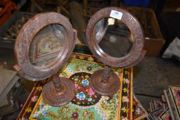 *Pair of Carved Indian Teak Circular Mirrors
