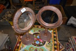 *Pair of Carved Indian Teak Circular Mirrors