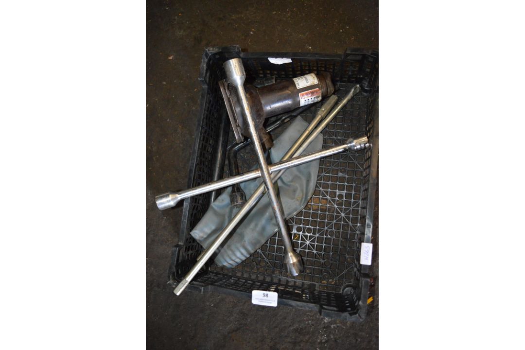 Car Jack, Brace, Extension Iron, and a Four Socket Wheel Brace