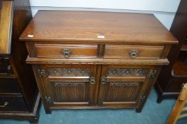 Old Charm Oak Carved Two Drawer Cupboard
