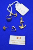 Assorted 9ct Gold Pendants, Ring, and Single Earri