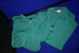 *Two Hilary Radley Short Sleeve Drop Shoulder Blouses in Green Size: M