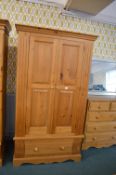 Solid Pine Double Wardrobe with Single Drawer