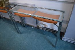 Chrome Framed Console Table with Leather Shelves