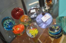 Eight Glass Paperweight Including Caithness etc.