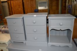 Grey Painted Solid Pine Three Drawer Low Storage C