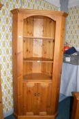 Solid Pine Corner Shelf Unit with Two Door Cupboar