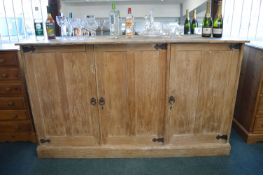 Vintage Solid Pine Three Door School Cabinet