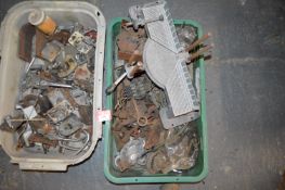 Three Trays Containing Mini Door Handles, Car Horns, Distributors, Radiator Caps, and SU