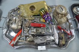Tray Lot of Metal Collectibles Including Moneyboxe
