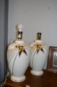 Pair of Ceramic White & Gold Lamp Bases