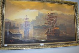 Oil on Canvas Harbour Scene by W.H. Stockman