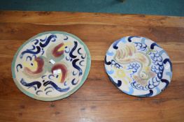 Two Hand Thrown Painted Pottery Chargers (one with firing faults)