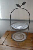Metal Framed Two Tier Glass Cake Stand